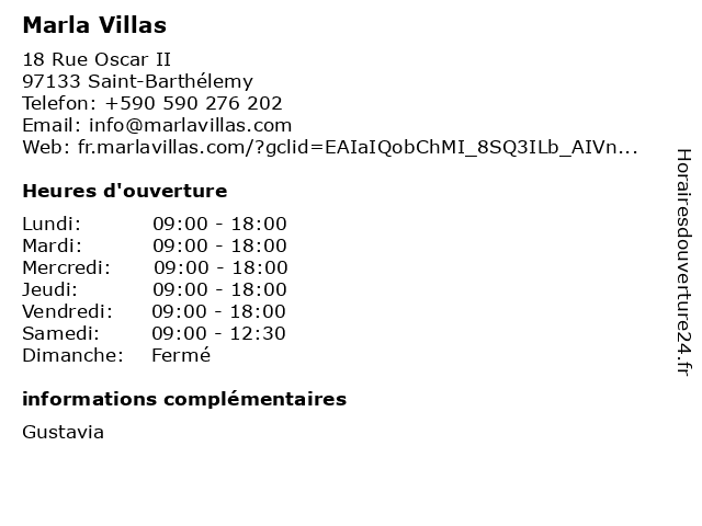 Marla Villas à Saint-Barthélemy: adresse et heures d'ouverture