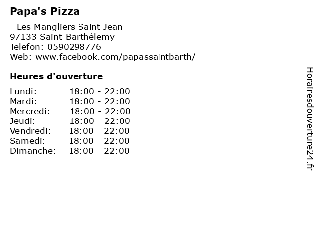 Papa's Pizza à Saint-Barthélemy: adresse et heures d'ouverture
