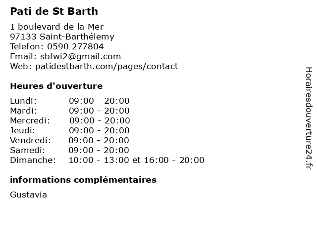 Pati de St Barth à Saint-Barthélemy: adresse et heures d'ouverture