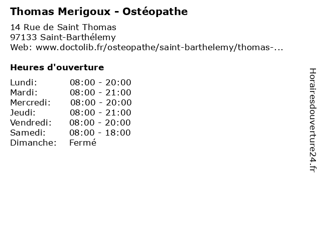 Thomas Merigoux - Ostéopathe à Saint-Barthélemy: adresse et heures d'ouverture