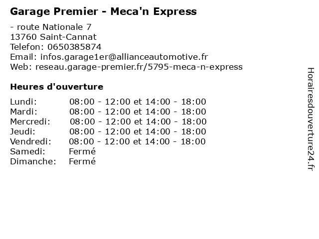 Garage Premier - Meca'n Express à Saint-Cannat: adresse et heures d'ouverture
