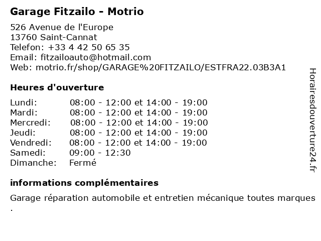 Motrio - Garage Fitzailo à Saint-Cannat: adresse et heures d'ouverture