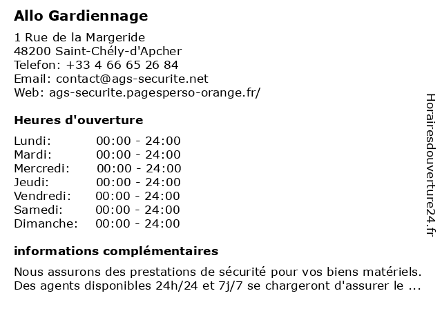 Allo Gardiennage à Saint-Chély-d'Apcher: adresse et heures d'ouverture