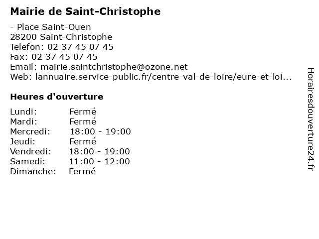 Mairie de Saint-Christophe à Saint-Christophe: adresse et heures d'ouverture