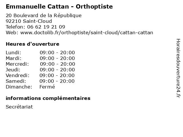 Emmanuelle Cattan - Orthoptiste à Saint-Cloud: adresse et heures d'ouverture