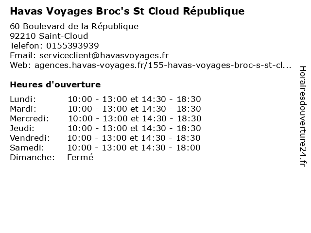 Havas Voyages Broc's St Cloud République à Saint-Cloud: adresse et heures d'ouverture
