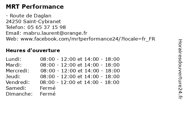 MRT Performance à Saint-Cybranet: adresse et heures d'ouverture