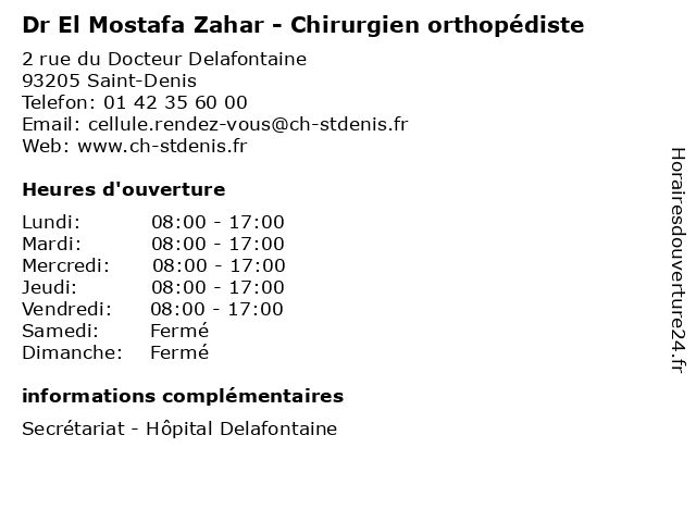 Dr El Mostafa Zahar - Chirurgien orthopédiste à Saint-Denis: adresse et heures d'ouverture