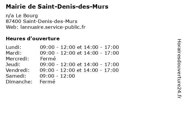 Mairie de Saint-Denis-des-Murs à Saint-Denis-des-Murs: adresse et heures d'ouverture