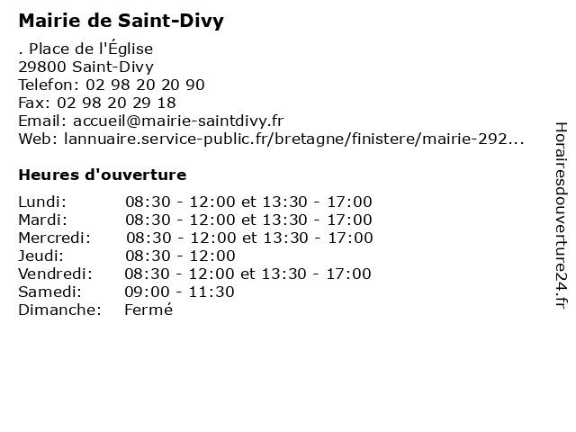Mairie de Saint-Divy à Saint-Divy: adresse et heures d'ouverture
