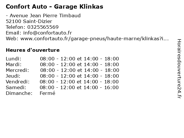Confort Auto - Garage Klinkas à Saint-Dizier: adresse et heures d'ouverture