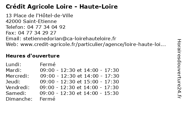 Crédit Agricole Loire - Haute-Loire à Saint-Etienne: adresse et heures d'ouverture