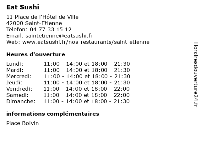 Eat Sushi à Saint-Etienne: adresse et heures d'ouverture