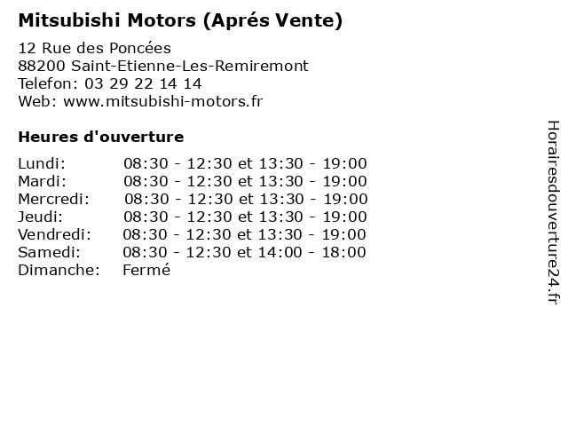 Mitsubishi Motors (Aprés Vente) à Saint-Etienne-Les-Remiremont: adresse et heures d'ouverture