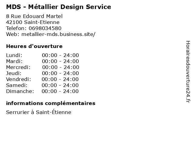 MDS - Métallier Design Service à Saint-Etienne: adresse et heures d'ouverture