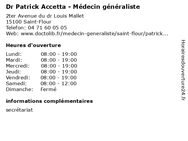 Dr Patrick Accetta - Médecin généraliste à Saint-Flour: adresse et heures d'ouverture