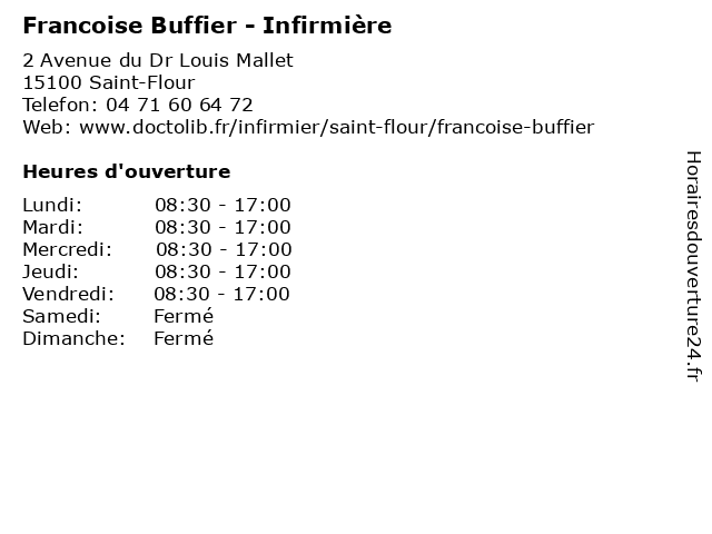 Francoise Buffier - Infirmière à Saint-Flour: adresse et heures d'ouverture