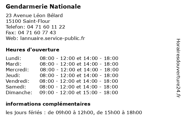 Gendarmerie Nationale à Saint-Flour: adresse et heures d'ouverture