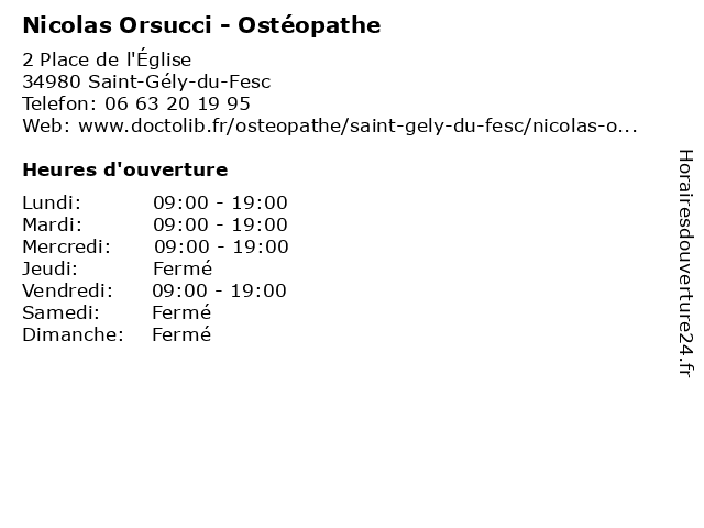Nicolas Orsucci - Ostéopathe à Saint-Gély-du-Fesc: adresse et heures d'ouverture