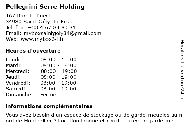 Pellegrini Serre Holding à Saint-Gély-du-Fesc: adresse et heures d'ouverture
