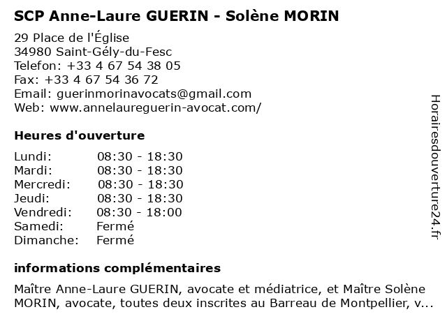 SCP Guérin Anne-Laure - Solène MORIN à Saint-Gély-du-Fesc: adresse et heures d'ouverture