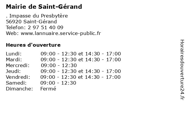 Mairie de Saint-Gérand à Saint-Gérand: adresse et heures d'ouverture