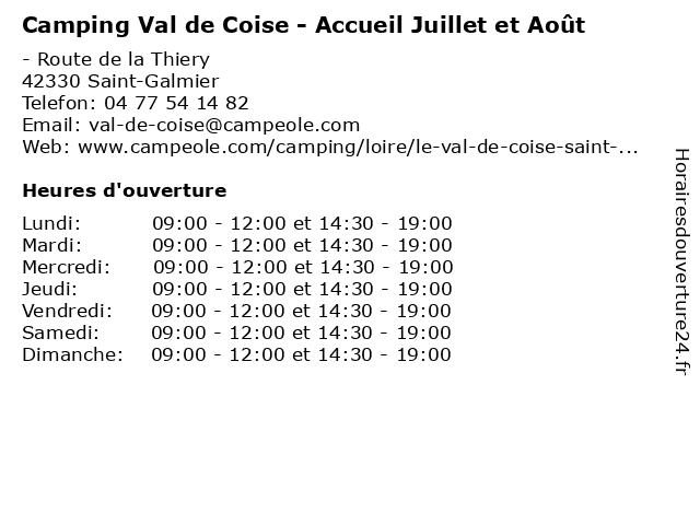 Camping Val de Coise - Accueil Juillet et Août à Saint-Galmier: adresse et heures d'ouverture