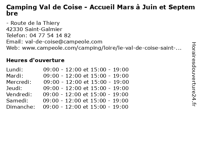Camping Val de Coise - Accueil Mars à Juin et Septembre à Saint-Galmier: adresse et heures d'ouverture