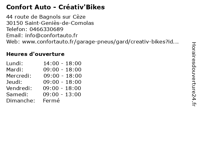Confort Auto - Créativ'Bikes à Saint-Geniès-de-Comolas: adresse et heures d'ouverture