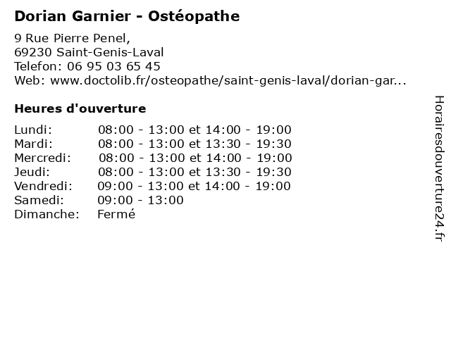 Dorian Garnier - Ostéopathe à Saint-Genis-Laval: adresse et heures d'ouverture