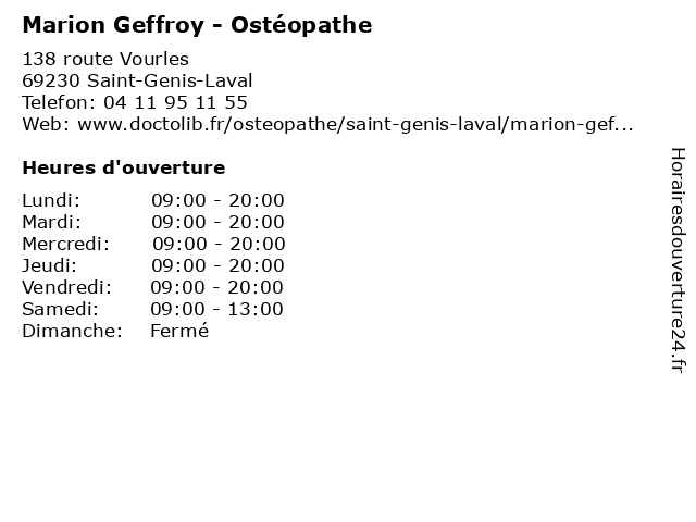 Marion Geffroy - Ostéopathe à Saint-Genis-Laval: adresse et heures d'ouverture