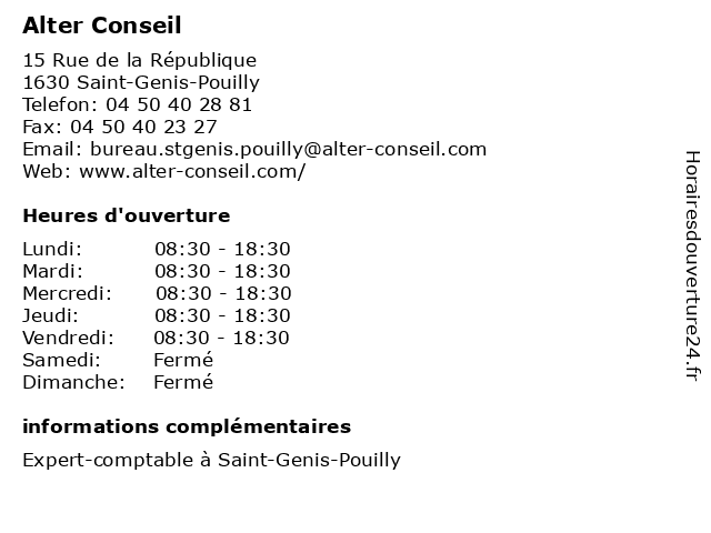 Alter Conseil à Saint-Genis-Pouilly: adresse et heures d'ouverture