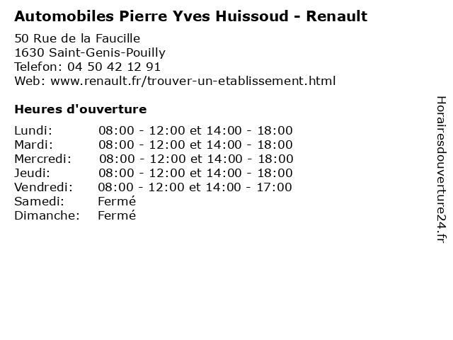 Automobiles Pierre Yves Huissoud - Renault à Saint-Genis-Pouilly: adresse et heures d'ouverture