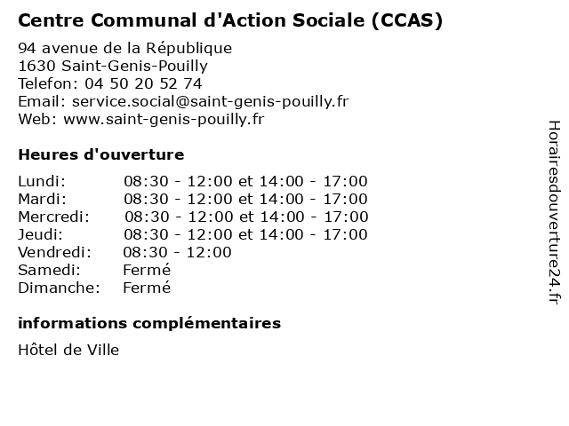 Centre Communal d'Action Sociale (CCAS) à Saint-Genis-Pouilly: adresse et heures d'ouverture