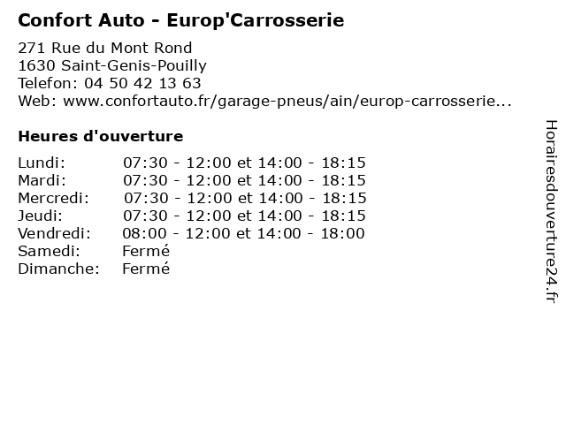 Confort Auto - Europ'Carrosserie à Saint-Genis-Pouilly: adresse et heures d'ouverture