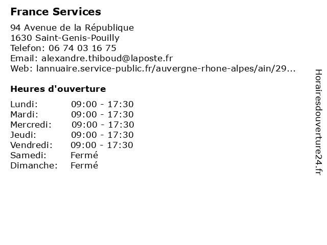 France Services à Saint-Genis-Pouilly: adresse et heures d'ouverture