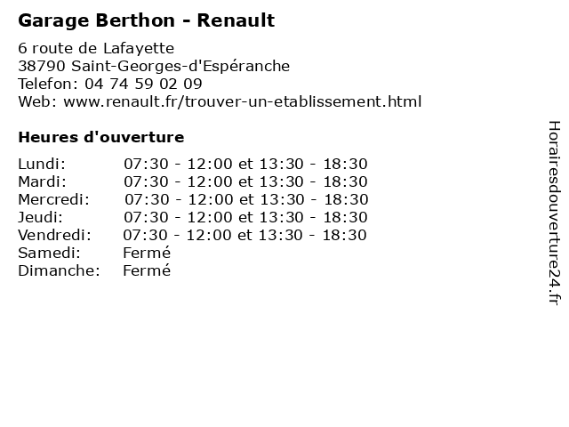 Garage Berthon - Renault à Saint-Georges-d'Espéranche: adresse et heures d'ouverture