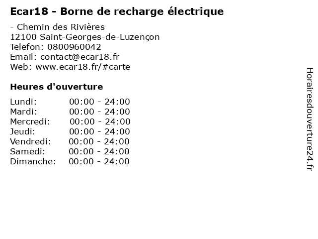 Ecar18 - Borne de recharge électrique à Saint-Georges-de-Luzençon: adresse et heures d'ouverture