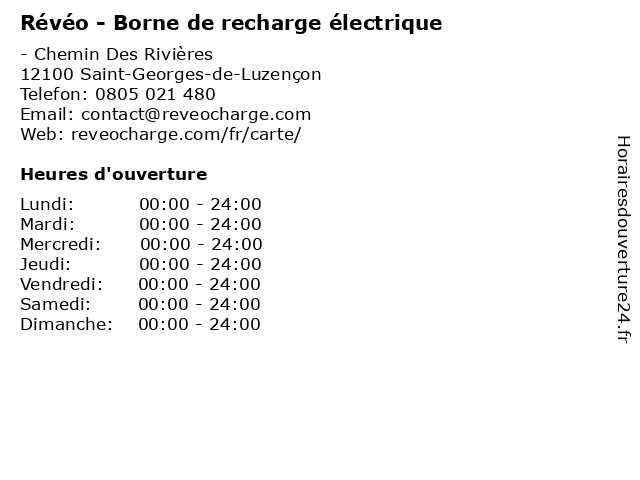 Révéo - Borne de recharge électrique à Saint-Georges-de-Luzençon: adresse et heures d'ouverture
