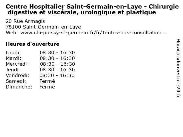 Centre Hospitalier Saint-Germain-en-Laye - Chirurgie digestive et viscérale, urologique et plastique à Saint-Germain-en-Laye: adresse et heures d'ouverture