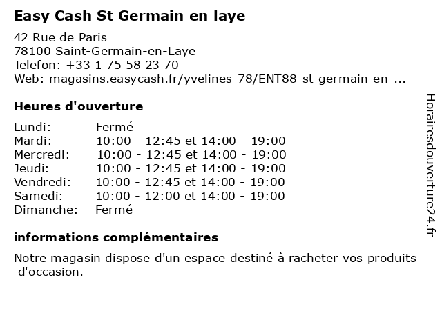Easy Cash St Germain en laye à Saint-Germain-en-Laye: adresse et heures d'ouverture