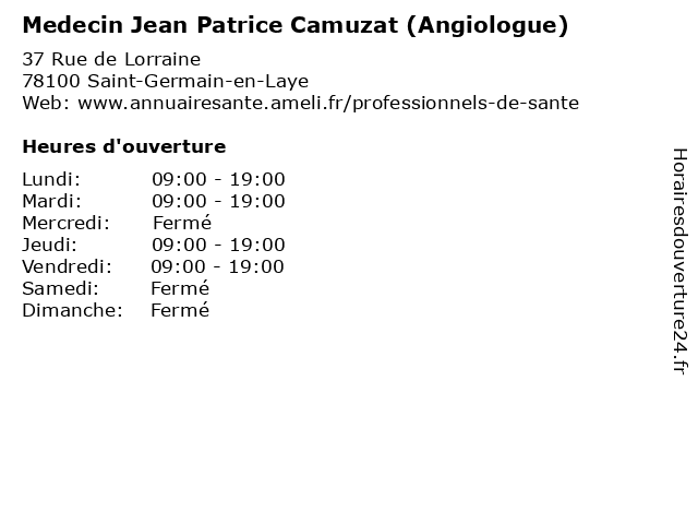 Medecin Jean Patrice Camuzat (Angiologue) à Saint-Germain-en-Laye: adresse et heures d'ouverture