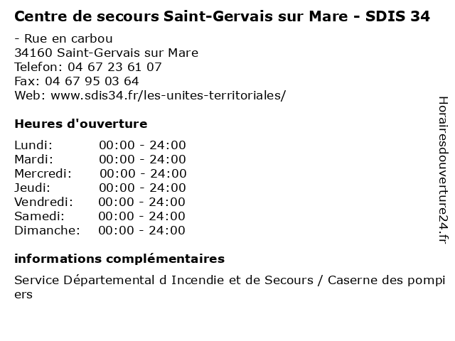 Centre de secours Saint-Gervais sur Mare - SDIS 34 à Saint-Gervais sur Mare: adresse et heures d'ouverture