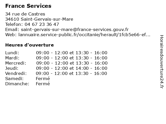 France Services à Saint-Gervais-sur-Mare: adresse et heures d'ouverture