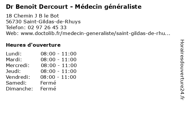 Dr Benoit Dercourt - Médecin généraliste à Saint-Gildas-de-Rhuys: adresse et heures d'ouverture