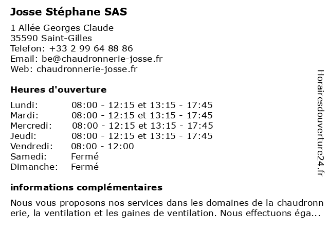 Josse Stéphane SAS à Saint-Gilles: adresse et heures d'ouverture