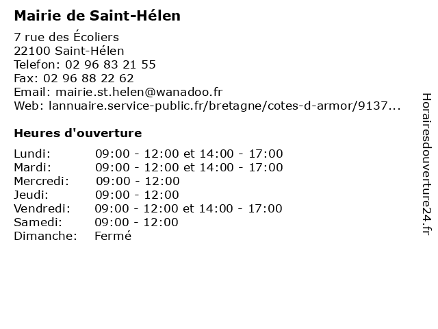 Mairie de Saint-Hélen à Saint-Hélen: adresse et heures d'ouverture
