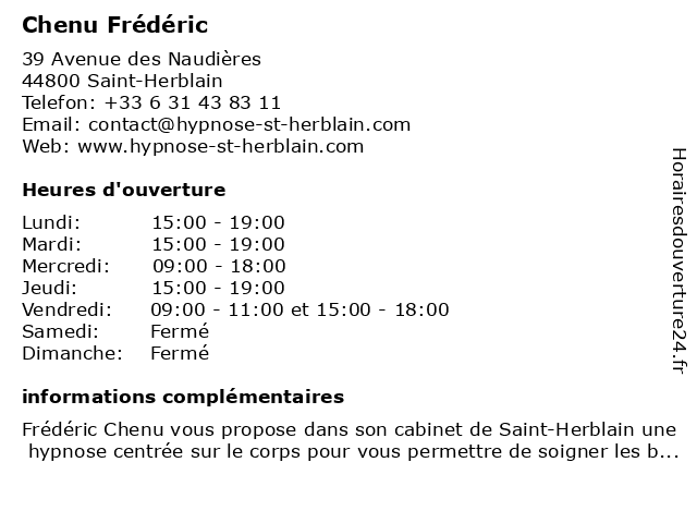 Chenu Frédéric à Saint-Herblain: adresse et heures d'ouverture