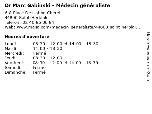 Dr Marc Gabinski - Médecin généraliste à Saint-Herblain: adresse et heures d'ouverture