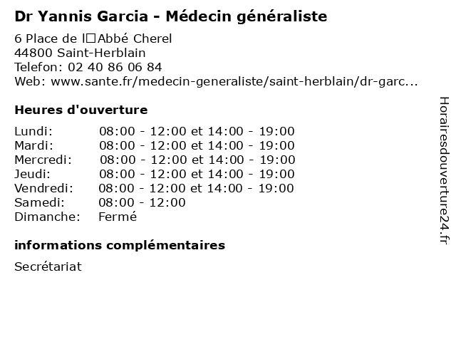 Dr Yannis Garcia - Médecin généraliste à Saint-Herblain: adresse et heures d'ouverture